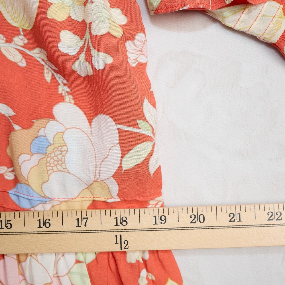 Jaase Coral Floral Tiered Mini Dress Womens XS Boho Tassel Button Front Flutter - Picture 5 of 9